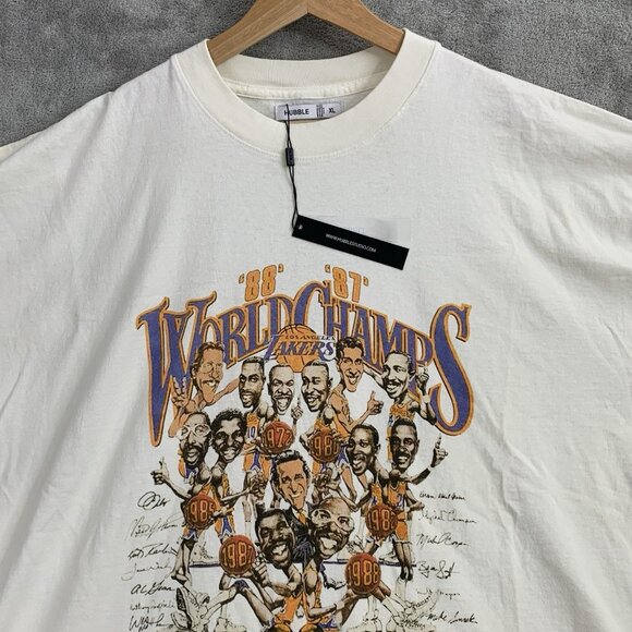 Hubble Studios Shirt Men XL Los Angeles Lakers Back To Back Champions Cream Tee - Picture 4 of 8